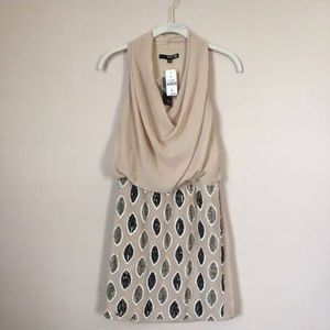 TFNC cream mini dress with sequin skirt